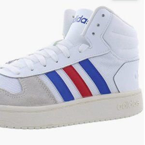 adidas Men's Hoops 2.0 Mid Sneaker | Color: White/Royal/Scarlet| Size: 10.5